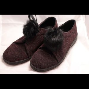 Miista sneakers, red sparkles, rabbit fluff detail